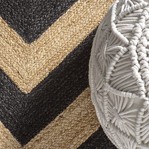 JONATHAN Y RNF111A-6R Piper Two-Tone Chevron Round Jute Indoor Area-Rug, Cottage, Modern, Vintage Easy-Washing,Bedroom,Kitchen,Living Room,Non Shedding, Black/Natural, 6' Round