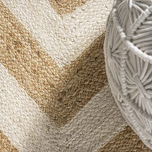 JONATHAN Y RNF111A-6R Piper Two-Tone Chevron Round Jute Indoor Area-Rug, Cottage, Modern, Vintage Easy-Washing,Bedroom,Kitchen,Living Room,Non Shedding, Black/Natural, 6' Round