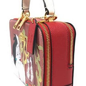 COACH Women's Box Crossbody (Crossgrain Leather - Cruella Motif - Red Apple Multi)