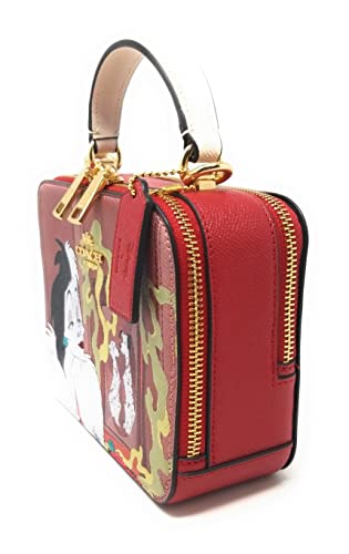 COACH Women's Box Crossbody (Crossgrain Leather - Cruella Motif - Red Apple Multi)