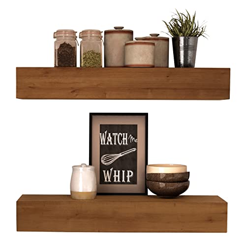 Wall Floating Shelves - Rustic Wooden Wall Shelf for Kitchen Bathroom - Handmade Farmhouse Shelves (Special Walnut, 24 Inch - 2 Pack)