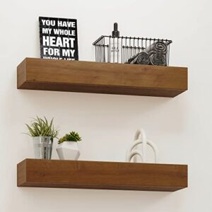 Wall Floating Shelves - Rustic Wooden Wall Shelf for Kitchen Bathroom - Handmade Farmhouse Shelves (Special Walnut, 24 Inch - 2 Pack)