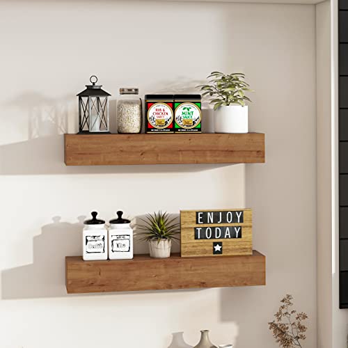 Wall Floating Shelves - Rustic Wooden Wall Shelf for Kitchen Bathroom - Handmade Farmhouse Shelves (Special Walnut, 24 Inch - 2 Pack)
