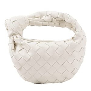 women’s hobo handbags purse soft pu leather women’s shoulder handbags woven handbag mini knotted woven hobo bag (white)