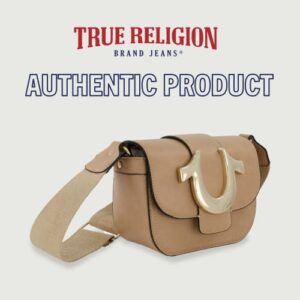 True Religion Women's Crossbody Bag, Mini Flap Adjustable Shoulder Handbag with Horseshoe Logo, Tan