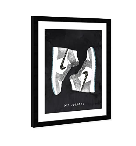 Wynwood Studio Fashion and Glam Modern Basketball Retro Shoes Canvas Wall Art Classic Sneakers II Living Room Bedroom and Bathroom Home Decor 13x19 Black and White