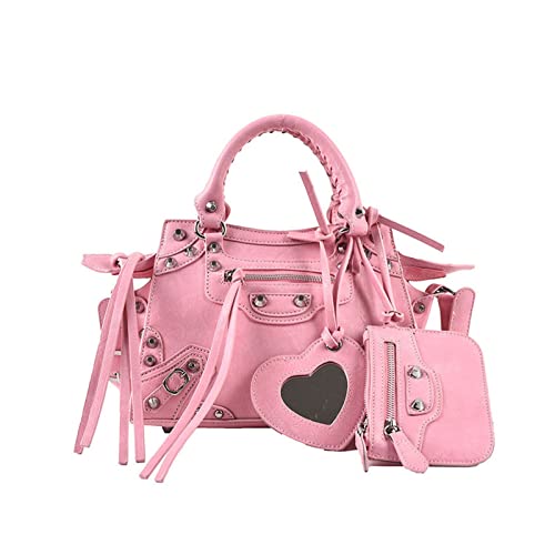 YENEVA Women PU Leather Handbag Quality Leather Woman Clutch Shoulder Bags Crossbody Tote Bag (Color : Pink)