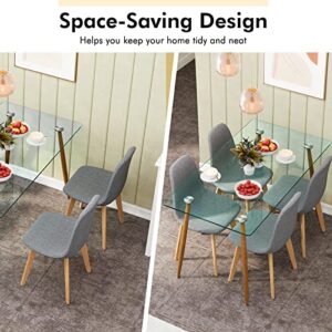 Tangkula 5 Pieces Dining Room Table Set, Modern Table & Chair Set for 4, 4 Grey Fabric Dining Chairs with Glass Dining Table for Small Living Room, Kitchen