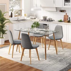 Tangkula 5 Pieces Dining Room Table Set, Modern Table & Chair Set for 4, 4 Grey Fabric Dining Chairs with Glass Dining Table for Small Living Room, Kitchen