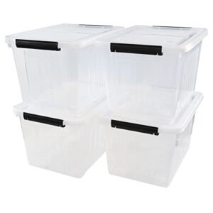 yarebest 4-pack latch storage box, 30 liter clear large plastic box tote bins with wheels