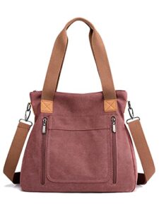 nanwansu women’s vintage canvas handbag shoulder bags multi-pocket tote crossbody satchel bags burgundy