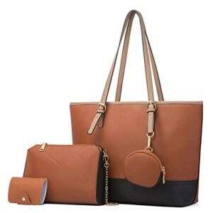 large tote bag for women corssbody pu leather handbag pruses shoulder bag with card holder for work, travel, business 4pcs