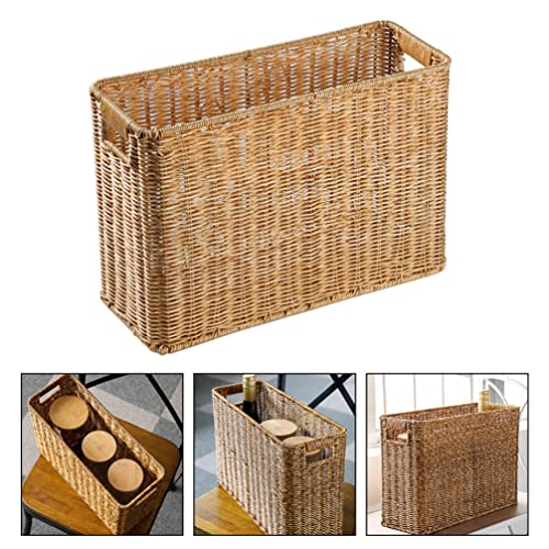 Ipetboom Magazine Wicker Basket Magazine Wicker Basket Woven Magazine Basket, 1 Pc Woven Magazine Rack Woven Storage Basket Woven Book Basket Magazine Wicker Basket Rattan Magazine Holder Desk Topper