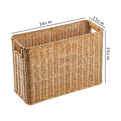 Ipetboom Magazine Wicker Basket Magazine Wicker Basket Woven Magazine Basket, 1 Pc Woven Magazine Rack Woven Storage Basket Woven Book Basket Magazine Wicker Basket Rattan Magazine Holder Desk Topper