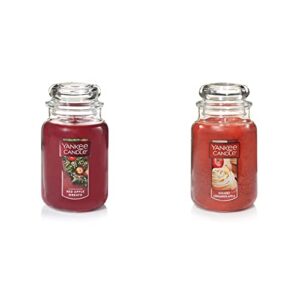 yankee candle red apple wreath scented, classic 22oz large jar single wick candle & sugared cinnamon apple scented, classic 22oz large jar single wick candle