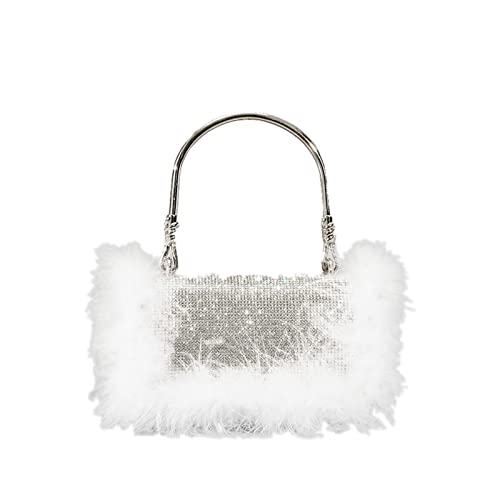 ATOLYE Sparkly Rhinestone Ostrich Feather Evening Clutch Bag, Women Shiny Handbag/Shoulder/Crossbody Bags for Wedding Party