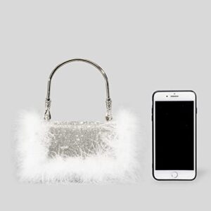 ATOLYE Sparkly Rhinestone Ostrich Feather Evening Clutch Bag, Women Shiny Handbag/Shoulder/Crossbody Bags for Wedding Party