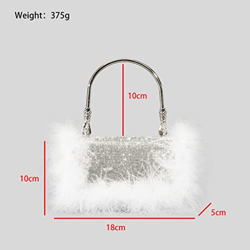 ATOLYE Sparkly Rhinestone Ostrich Feather Evening Clutch Bag, Women Shiny Handbag/Shoulder/Crossbody Bags for Wedding Party