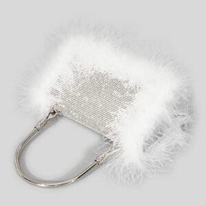 ATOLYE Sparkly Rhinestone Ostrich Feather Evening Clutch Bag, Women Shiny Handbag/Shoulder/Crossbody Bags for Wedding Party