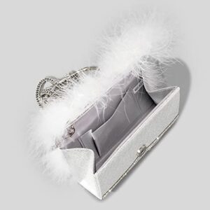 ATOLYE Sparkly Rhinestone Ostrich Feather Evening Clutch Bag, Women Shiny Handbag/Shoulder/Crossbody Bags for Wedding Party