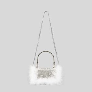 ATOLYE Sparkly Rhinestone Ostrich Feather Evening Clutch Bag, Women Shiny Handbag/Shoulder/Crossbody Bags for Wedding Party