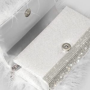 ATOLYE Sparkly Rhinestone Ostrich Feather Evening Clutch Bag, Women Shiny Handbag/Shoulder/Crossbody Bags for Wedding Party