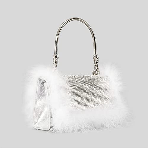 ATOLYE Sparkly Rhinestone Ostrich Feather Evening Clutch Bag, Women Shiny Handbag/Shoulder/Crossbody Bags for Wedding Party