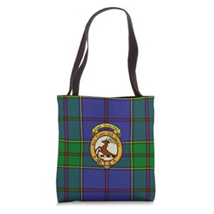 strachan clan scottish crest and tartan tote bag