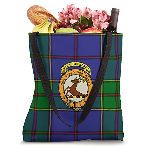 Strachan Clan Scottish Crest and Tartan Tote Bag