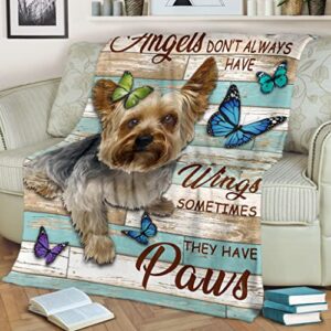 angles don’t always have wings sometimes they have paws yorkie fleece blanket,yorkshire terrier blanket dog print fleece blanket fluffy throw blanket for adults,mom,women, kids for sofa bed picnic