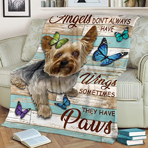 Angles Don't Always Have Wings Sometimes They Have Paws Yorkie Fleece blanket,Yorkshire Terrier Blanket Dog Print Fleece Blanket Fluffy Throw Blanket for Adults,Mom,Women, Kids for Sofa Bed Picnic