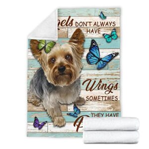 Angles Don't Always Have Wings Sometimes They Have Paws Yorkie Fleece blanket,Yorkshire Terrier Blanket Dog Print Fleece Blanket Fluffy Throw Blanket for Adults,Mom,Women, Kids for Sofa Bed Picnic