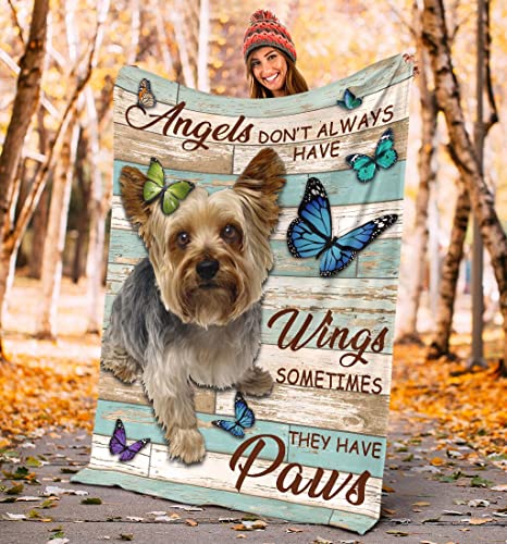 Angles Don't Always Have Wings Sometimes They Have Paws Yorkie Fleece blanket,Yorkshire Terrier Blanket Dog Print Fleece Blanket Fluffy Throw Blanket for Adults,Mom,Women, Kids for Sofa Bed Picnic