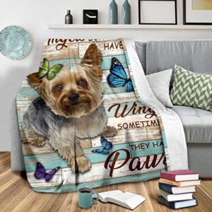 Angles Don't Always Have Wings Sometimes They Have Paws Yorkie Fleece blanket,Yorkshire Terrier Blanket Dog Print Fleece Blanket Fluffy Throw Blanket for Adults,Mom,Women, Kids for Sofa Bed Picnic