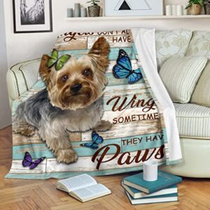 Angles Don't Always Have Wings Sometimes They Have Paws Yorkie Fleece blanket,Yorkshire Terrier Blanket Dog Print Fleece Blanket Fluffy Throw Blanket for Adults,Mom,Women, Kids for Sofa Bed Picnic