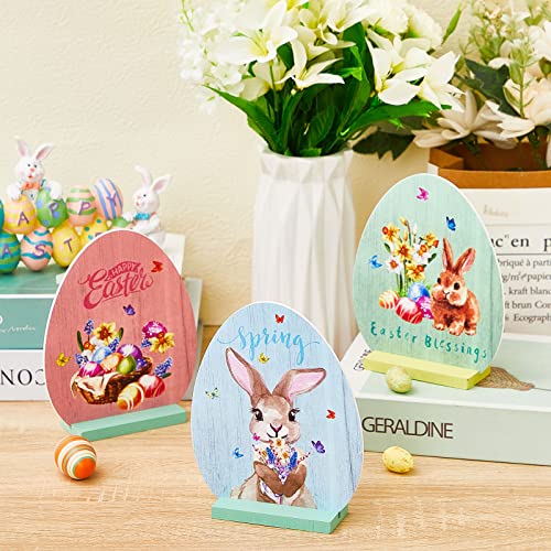 9 Pieces Wooden Easter Egg Table Decorations Spring Easter Eggs Table Decorative Centerpiece Rustic Tabletop Holiday Shelf Topper for Easter Spring Home Party Office Decor