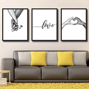 living room decor, love and hand in hand wall art canvas print poster, bedroom dining room home modern house couples marriage romantic wedding decorations simple fashion black and white sketch art family hallway decorativos painting line drawing decor (se