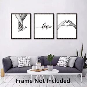 Living Room Decor, Love and Hand in Hand Wall Art Canvas Print Poster, Bedroom Dining Room Home Modern House Couples Marriage Romantic Wedding Decorations Simple Fashion Black and White Sketch Art Family Hallway Decorativos Painting Line Drawing Decor (Se