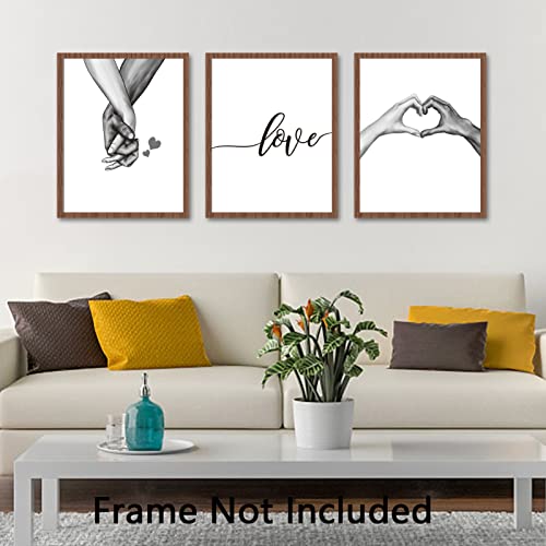 Living Room Decor, Love and Hand in Hand Wall Art Canvas Print Poster, Bedroom Dining Room Home Modern House Couples Marriage Romantic Wedding Decorations Simple Fashion Black and White Sketch Art Family Hallway Decorativos Painting Line Drawing Decor (Se