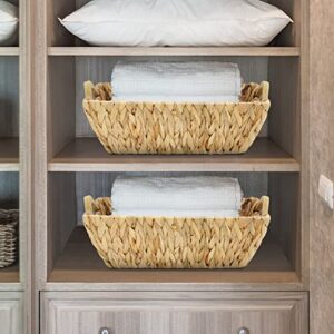 Graciadeco Hand Woven Water Hyacinth Baskets with Wooden Handles Large Natural Shallow Wicker Storage Basket for Organizing Irregular Rectangle, 2 Pack