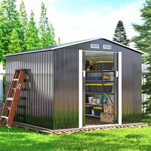 jaxpety 8 x 8 ft outdoor storage shed metal garden sheds & outdoor storage with sliding doors for backyard, patio, lawn (gray, 8’x8′)