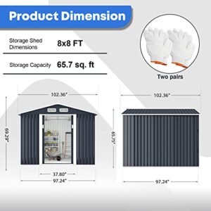 JAXPETY 8 x 8 FT Outdoor Storage Shed Metal Garden Sheds & Outdoor Storage with Sliding Doors for Backyard, Patio, Lawn (Gray, 8'x8')