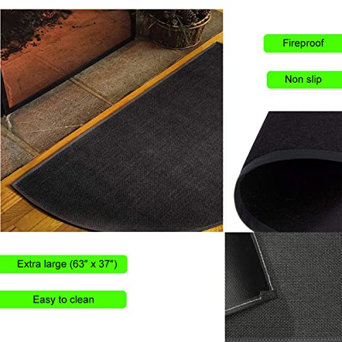 63″x37″ Extra Large Extra Thick Half Round Fireproof Fireplace Mat Hearth Rug - Fire Flame Resistant Floor Covering Protection Pad Non-Slip Floor Protector - Fire Retardant Fiberglass Carpet