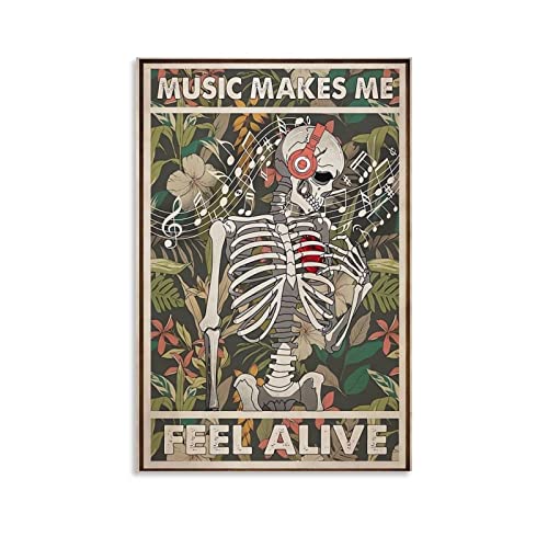 HAYOY Skull Music Poster, Flower Wall Music Art, Room Aesthetic Poster, Gothic Decor Canvas Print, Bedroom, Living Room, Music Studio Wall Decor Poster 12x18 Inches (Unframed)