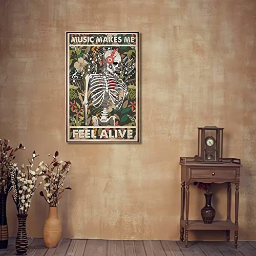 HAYOY Skull Music Poster, Flower Wall Music Art, Room Aesthetic Poster, Gothic Decor Canvas Print, Bedroom, Living Room, Music Studio Wall Decor Poster 12x18 Inches (Unframed)