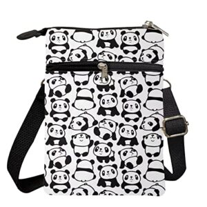 WELLFLYHOM Panda Crossbody Bag Women Cell Phone Purse Canvas Multi-pocket Messenger Bags Sling Fight Carrier Bags Cross Over Pouch Teen Girls Clutch Tote Bags Travel Wallet