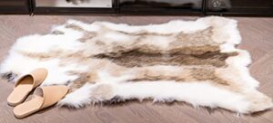 dupa life reindeer print mixed beige white reindeerskin faux fur reindeer hide area rug for bedroom, living room,chair cover. ultra soft fluffy cozy washable 3×3.5feet