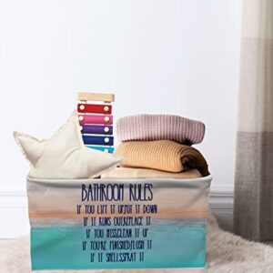 Storage Basket,Summer Ocean Quotes with Starfish Collapsible Storage Bin with Handles Waterproof Foldable Cube Bins Chic Wooden Board Large Organizer Baskets for Shelves Closet Nursery