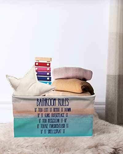 Storage Basket,Summer Ocean Quotes with Starfish Collapsible Storage Bin with Handles Waterproof Foldable Cube Bins Chic Wooden Board Large Organizer Baskets for Shelves Closet Nursery