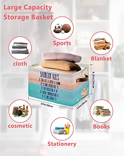 Storage Basket,Summer Ocean Quotes with Starfish Collapsible Storage Bin with Handles Waterproof Foldable Cube Bins Chic Wooden Board Large Organizer Baskets for Shelves Closet Nursery